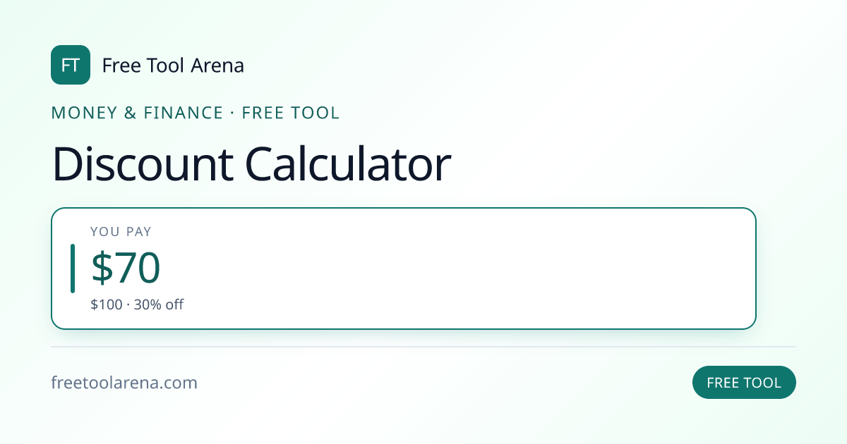 Discount Calculator — Final Price After % Off | Free Tool Arena